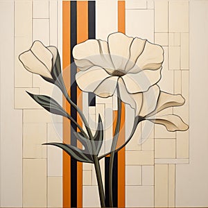 Abstract Floral Painting With White Bouquet In The Style Of R Kenton Nelson