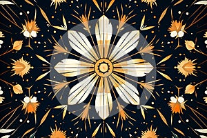 an abstract floral pattern on a dark blue background