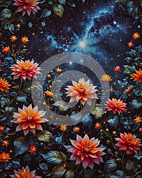 Abstract Floral Pattern with galaxy