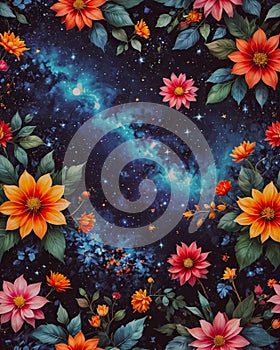 Abstract Floral Pattern with galaxy