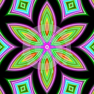 Abstract floral pattern made of colorful neon laser lights