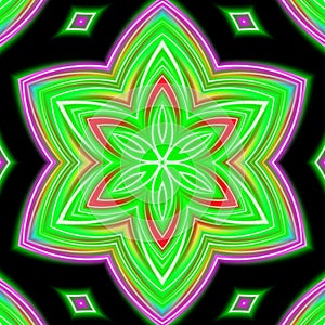 Abstract floral pattern made of colorful neon laser lights