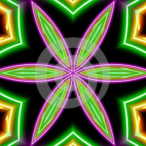 Abstract floral pattern made of colorful neon laser lights