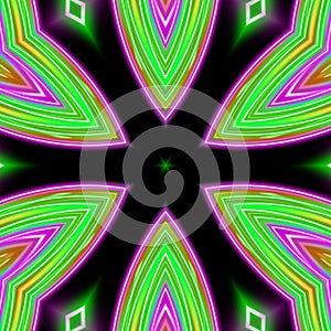 Abstract floral pattern made of colorful neon laser lights