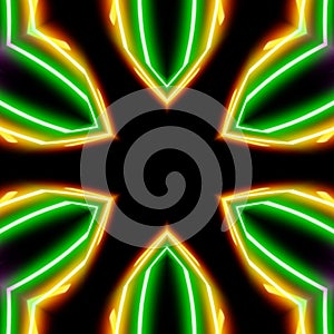 Abstract floral pattern made of colorful neon laser lights