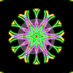 Abstract floral pattern made of colorful neon laser lights