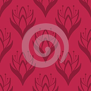Abstract floral pattern in magenta color. Stylized flowers background.