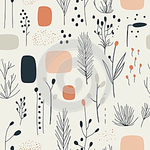 Abstract Floral Pattern with Stylized Botanical Elements