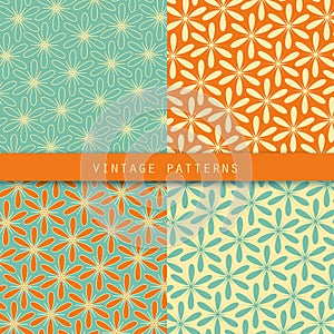 Abstract floral retro patterns set.Vintage style color.Can be used for card design, wallpaper, pattern fills, surface textures.