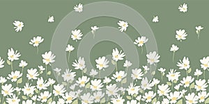 Abstract floral seamless border with chamomile. Trendy hand drawn textures. Modern abstract design for,paper, cover