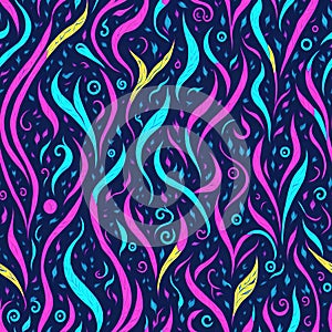 Abstract floral seamless pattern on black, simple minimalist boho flowers pattern