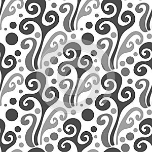 Abstract floral seamless pattern with branches, curls. Background.