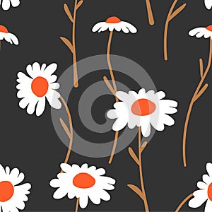 Abstract floral seamless pattern with chamomile. Trendy hand drawn textures. Modern abstract design.