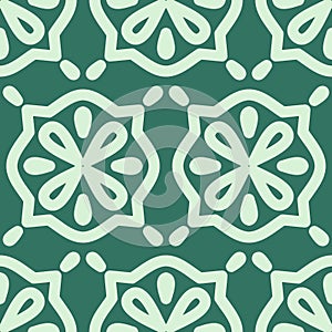 Abstract floral seamless pattern on emerald background, design textile patchwork wallpaper elegant background