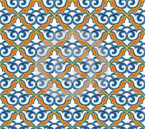 Abstract floral seamless pattern. Flourish tiled oriental ethnic background. Arabic ornament with asian flower motif. Good for