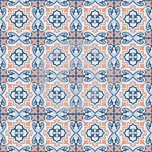 Abstract floral seamless pattern. Geometric asian ornament. Traditional floral oriental tile ornamental backdrop in portugues