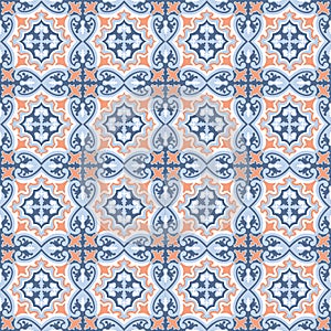 Abstract floral seamless pattern. Geometric asian ornament. Traditional floral oriental tile ornamental backdrop in portugues photo