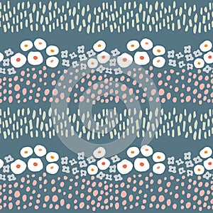 Abstract floral seamless pattern. Hand drawn flowers, brush strokes and dots. Flat modern minimalist texture, design for