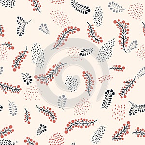 Abstract floral seamless pattern. Leaves artistic drawn background. Flourish ornamental garden