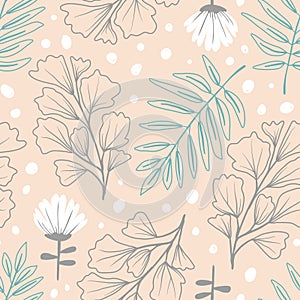 Abstract Floral seamless pattern in organic hand drawn boho style