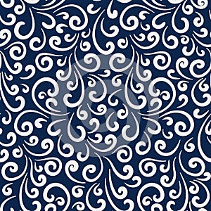 Abstract floral seamless pattern with white swirls