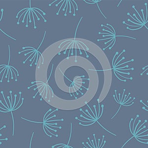 Abstract floral seamless vector background blue. Wildflowers. Scandinavian style. Abstract Dandelion flowers pattern. Great as