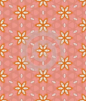 Abstract floral seamless vector pattern background in pink and orange colors for fabric, wallpaper, scrapbooking