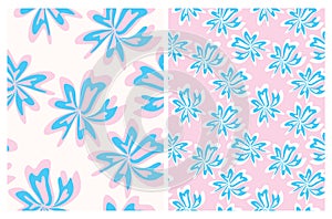 Abstract Floral Seamless Vector Patterns with Pink and Blue Flowers.