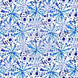 Abstract floral shapes in blue, watercolor pattern