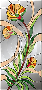 Abstract floral stained glass, mosaic pattern with flowers and light grey background