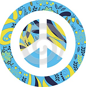 Abstract floral vector peace sign. Colorful image. 60s style
