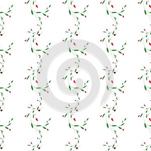 Abstract floral vector seamless pattern with fragility curl branch, leaves and hearts.