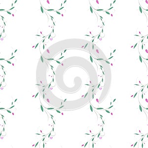 Abstract floral vector seamless pattern with fragility curl branch, leaves and hearts. With clipping mask