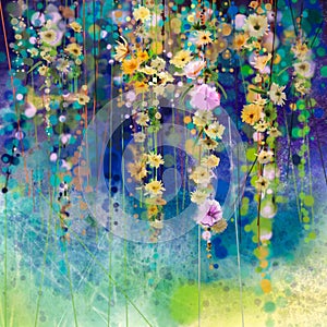 Abstract floral watercolor painting. Spring flower seasonal nature background