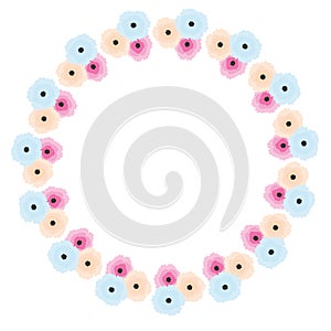 Abstract floral wreath in soft pastel colors. isolated design element for invitations, scrapbook. Flowers frame for holidays, even