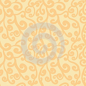 Abstract flourish seamless pattern. Gorgeous pale orange repeating background. Vector