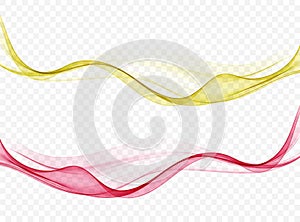 Abstract flow of wavy lines in yellow and red. Transparent wave, design element.