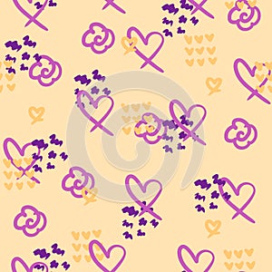 Abstract flower background. Seamless pattern. Heart and flowers on a beige background.