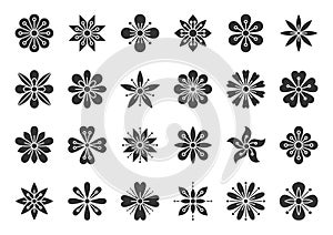 Abstract Flower black silhouette icons vector set