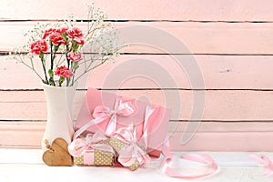 Abstract flower composition, still life, spring banner, minimal holiday concept. Postcard for women`s day, mother`s day, happy