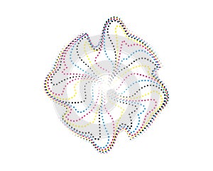 abstract flower design, a blue pink with a dotted pink flower swirl logo, a circular dot pattern with blue and pink colors