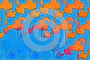 Abstract Flower, Leaves, Blue Watercolor Bright Painting. photo