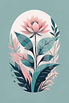abstract flower with leaves on pastel color backgroundabstract flower with leaves on pastel color backgroundfloral background with photo