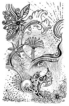 Abstract flower pattern line drawn graphic