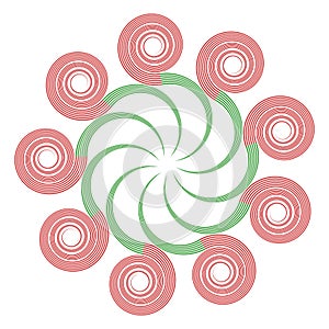 Abstract flower with red and green spiral elements