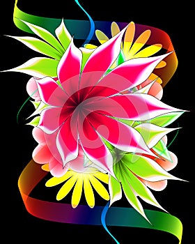 Abstract flower and ribbon