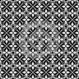 Abstract flower seamless pattern. Black geometry tulipl on white background. Vector illustration