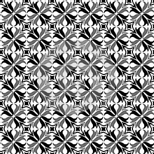 Abstract flower seamless pattern. Black geometry tulipl on white background. Vector illustration