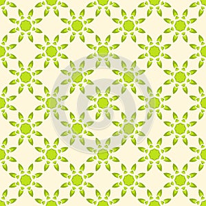 Abstract flower seamless pattern. Green color. Repeating geometric stylized flowers.