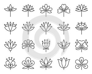 Abstract Flower simple black line icons vector set